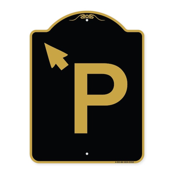 PWith Up Arrow Pointing Left, Black & Gold Aluminum Architectural Sign, 18" x 24", BG-1824-23510